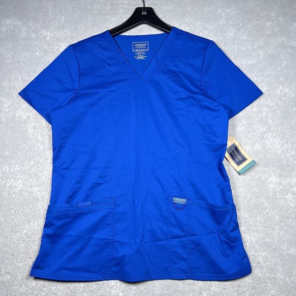 Cherokee Top Womens Size Medium Blue V-Neck Scrub Short Sleeve Polyester Blend - Picture 1 of 11